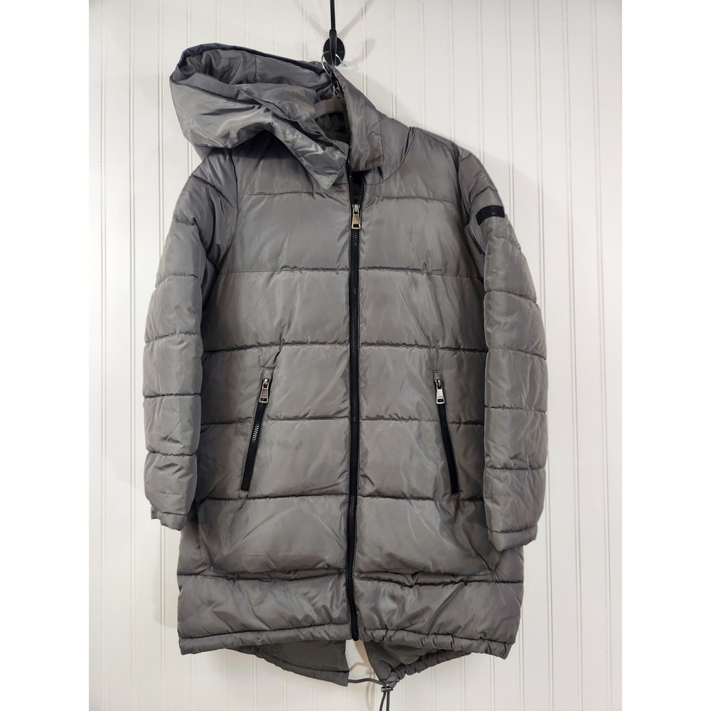 DKNY Womens Grey Hooded Puffer Coat Long Quilted Winter  Size Small Outdoor